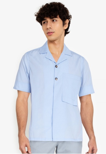 ZALORA BASICS blue Long Rectangle Pocket Shirt 34FE4AA7F8088BGS_1