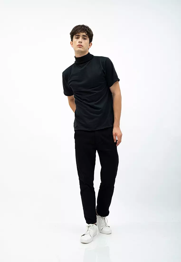 Turtle neck shirt kerah tinggi lengan pendek kaos polos houseofcuff Hitam