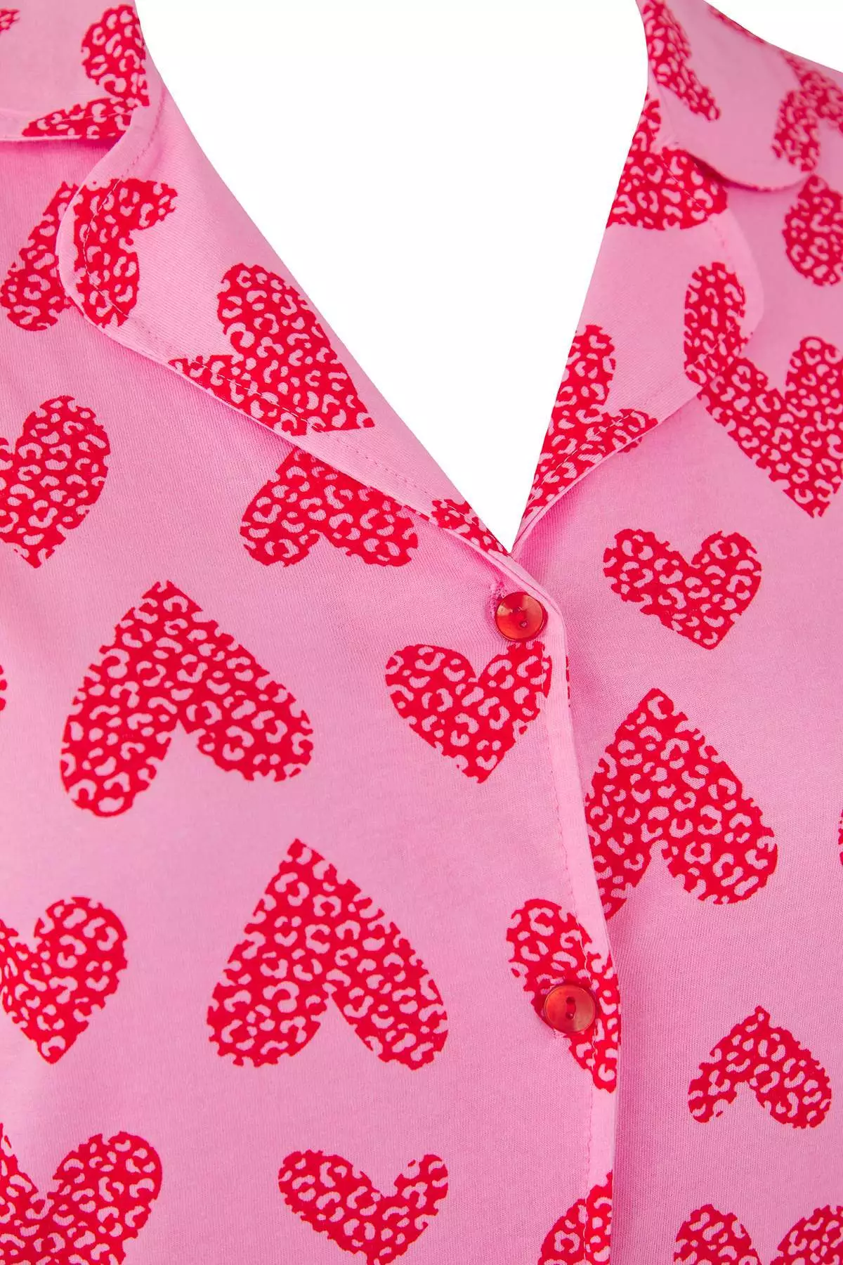 Pink 100% Cotton Heart & Leopard Patterned Shirt-Pants Knitted Pajama Set Tbbaw26Ai00017