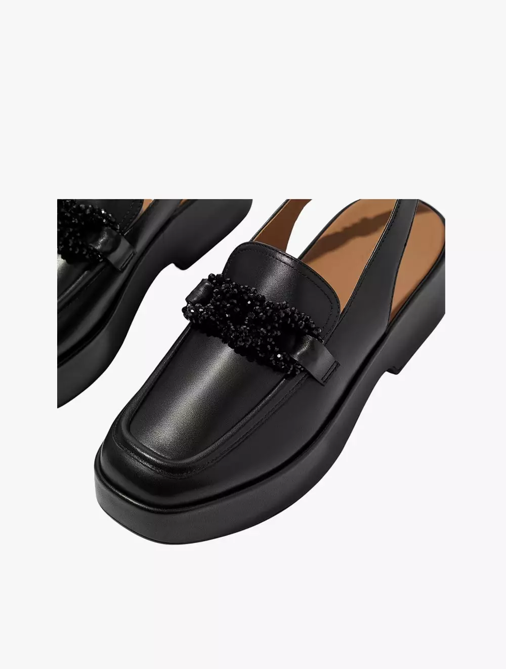 Fitflop F-Luma Beaded-Chain Leather Slingback Loafers - Black