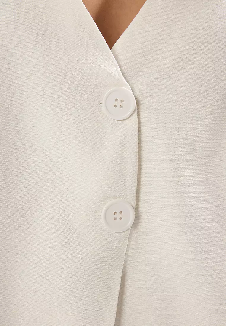 White Regular Linen Look Halter Neck Regular Vest TWOSS25YE00096