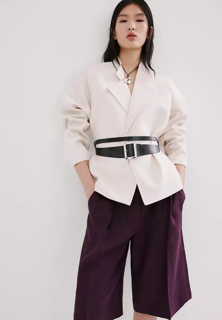 直管亞麻百慕達短褲