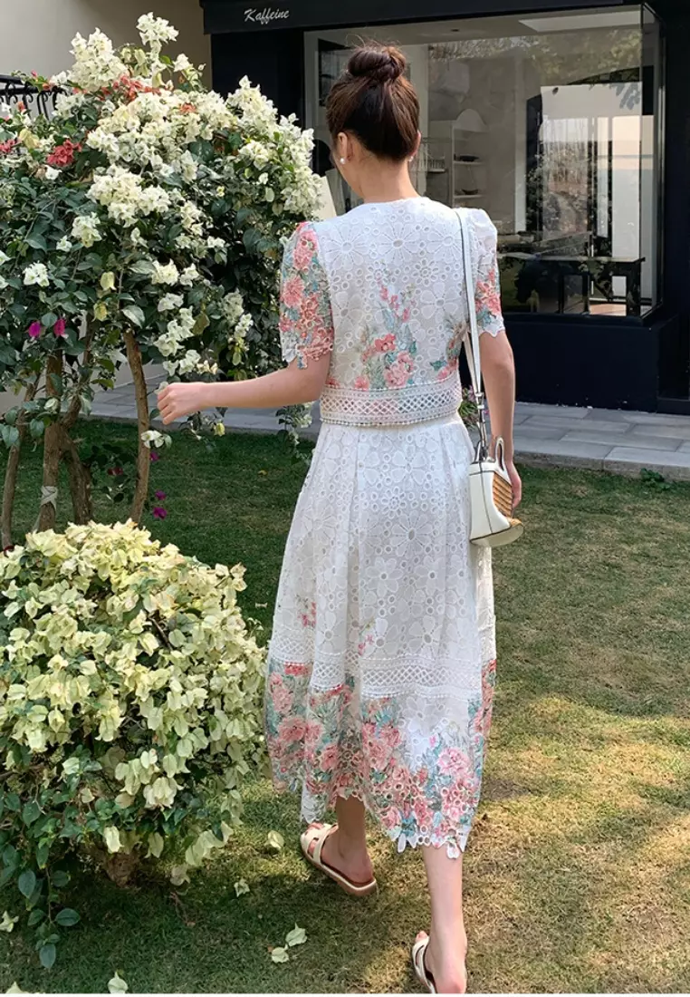 優雅蕾絲刺繡上衣修身裙子套裝CA26033021PI