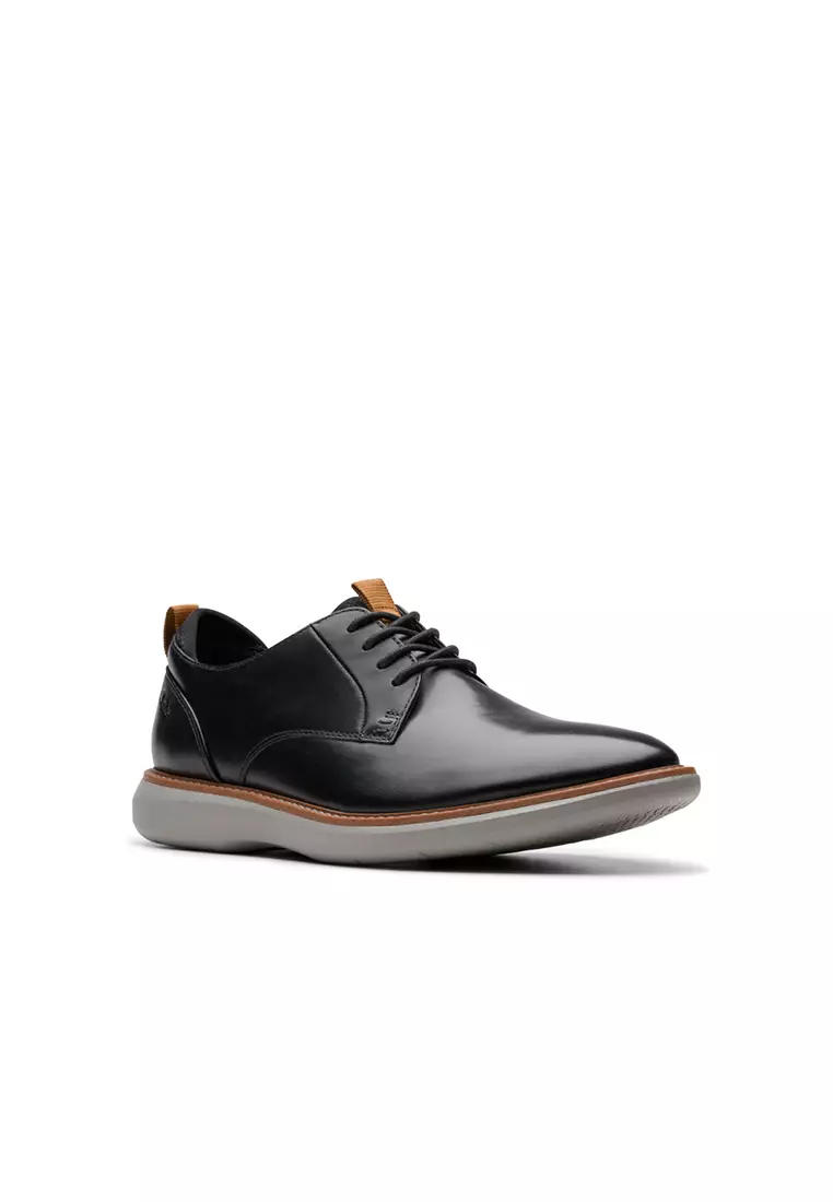 Mens Brantin Plain Derby Shoes Black Leather - Wide Fit