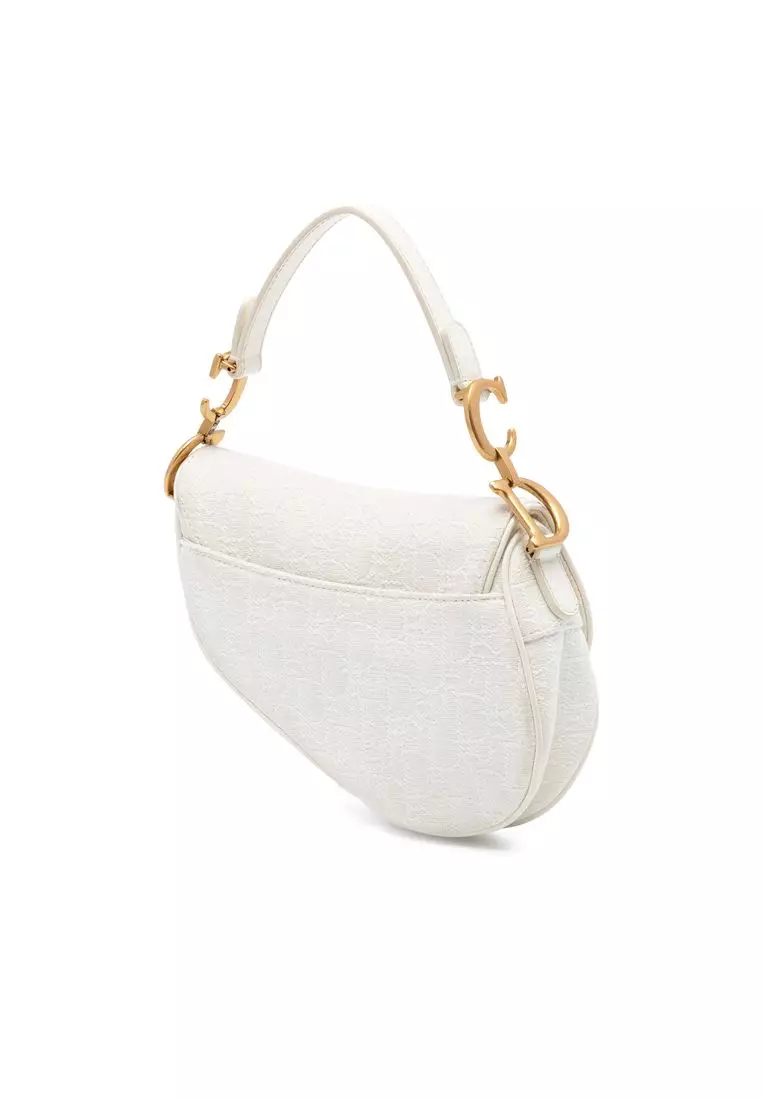 Pre-Loved Dior Mini Oblique Embroidered Canvas Saddle Bag