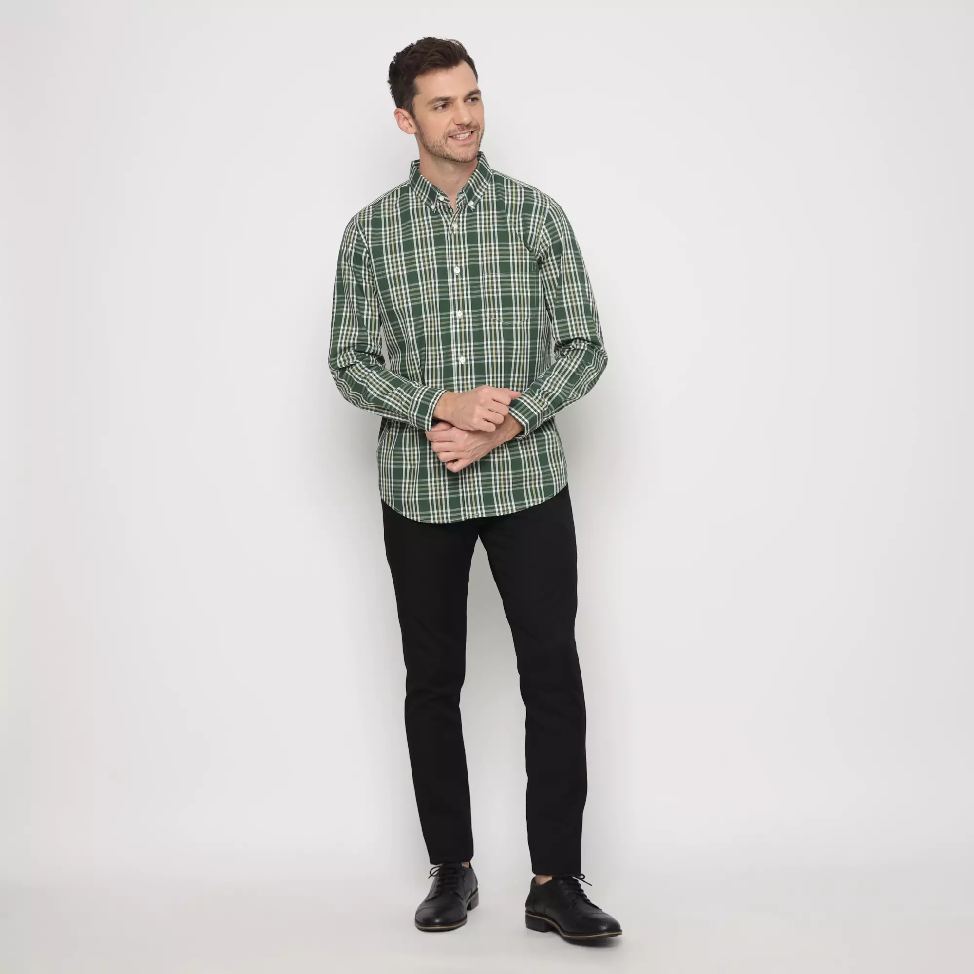 Platini Kemeja Lengan Panjang Katun Motif Kotak Hijau 76461