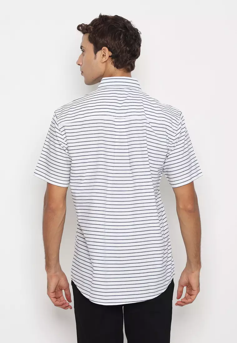 RBJ Kemeja Salur Printing Putih Regular Fit Pria