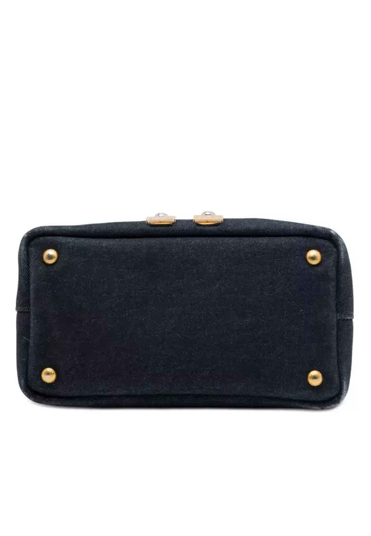 Pre-Loved Prada Small Saffiano Trimmed Denim Canapa Robot Satchel