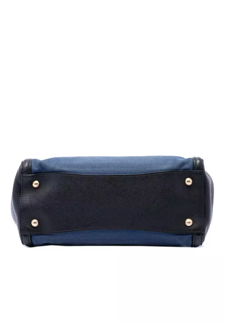 Pre-Loved Prada Bicolor Saffiano Cuir Trimmed Canvas Satchel