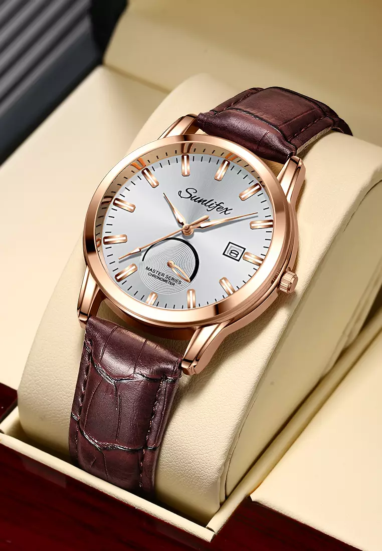 Jam Tangan Pria Original Anti Air Kuarsa Bisnis Klasik Jam Pria Tali Kulit Jam Tangan Cowok brown white