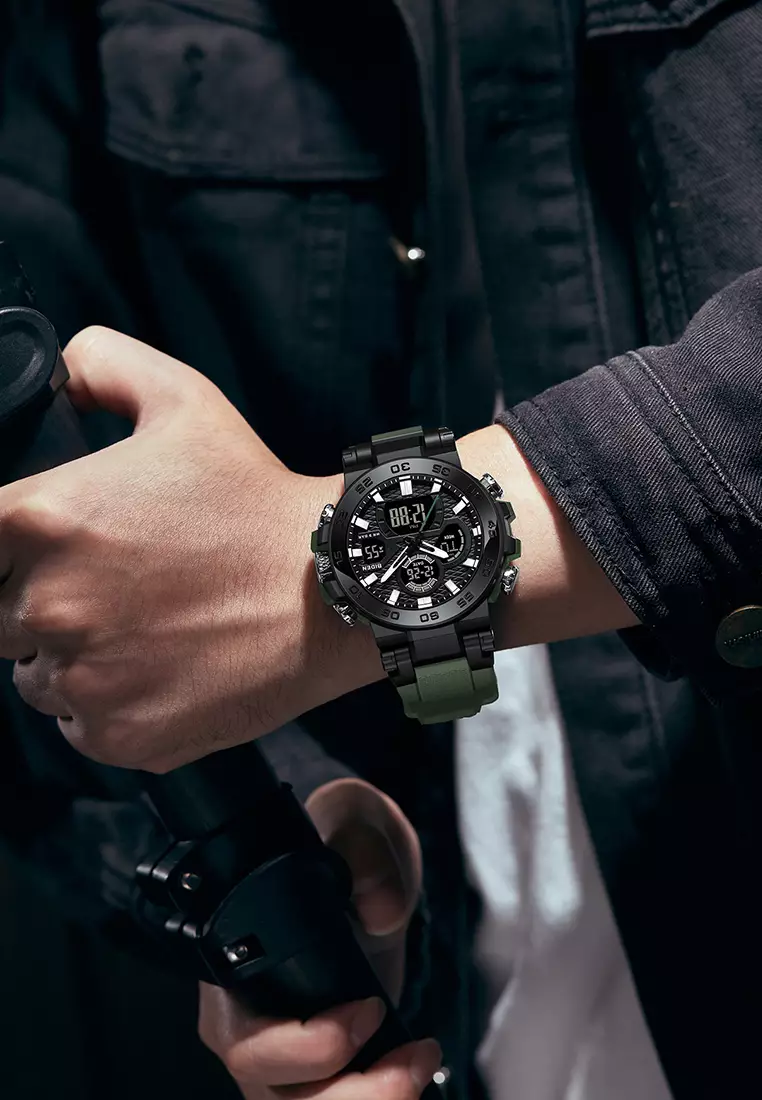 Jam Tangan Pria Original Analog & Digital Multifungsi Olahraga Tali Silikon Anti Air Jam Tangan Cowok Green