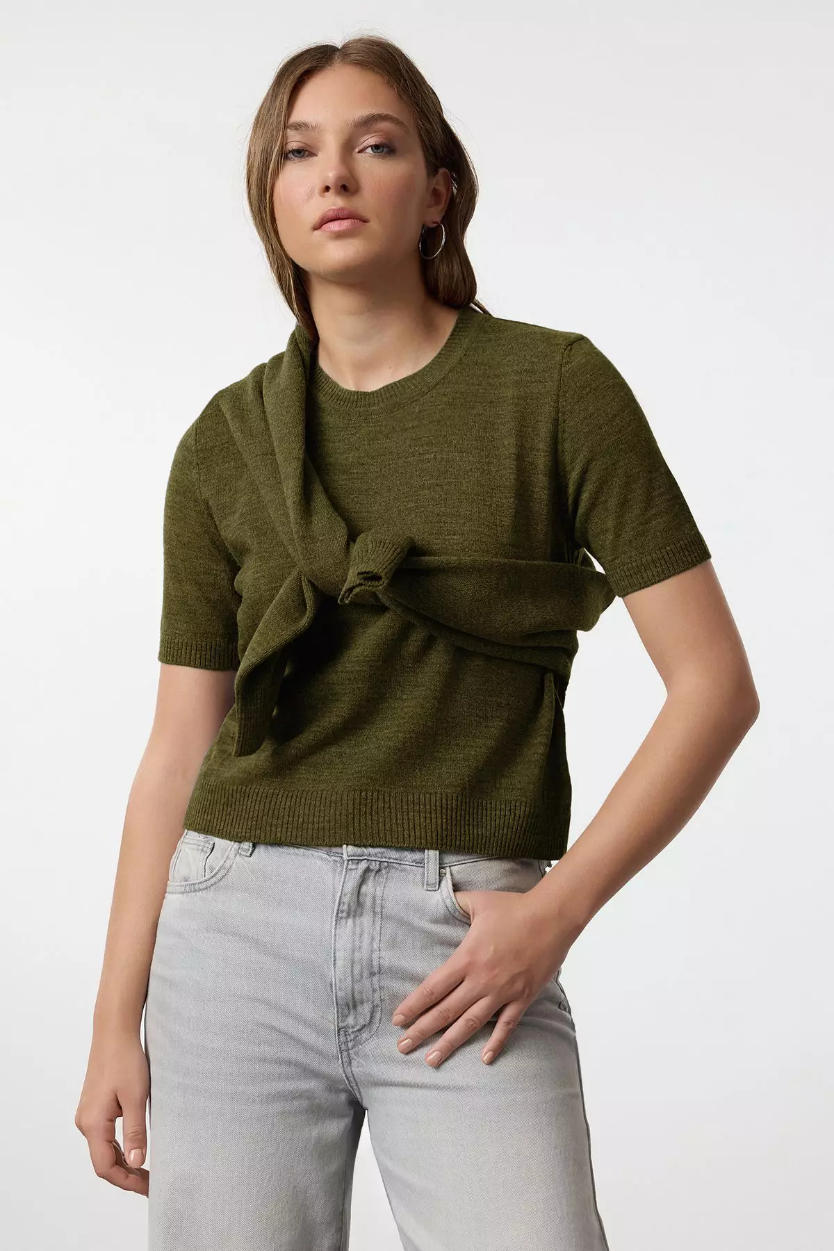 Khaki Basic Cardigan Blouse Knitwear Cardigan