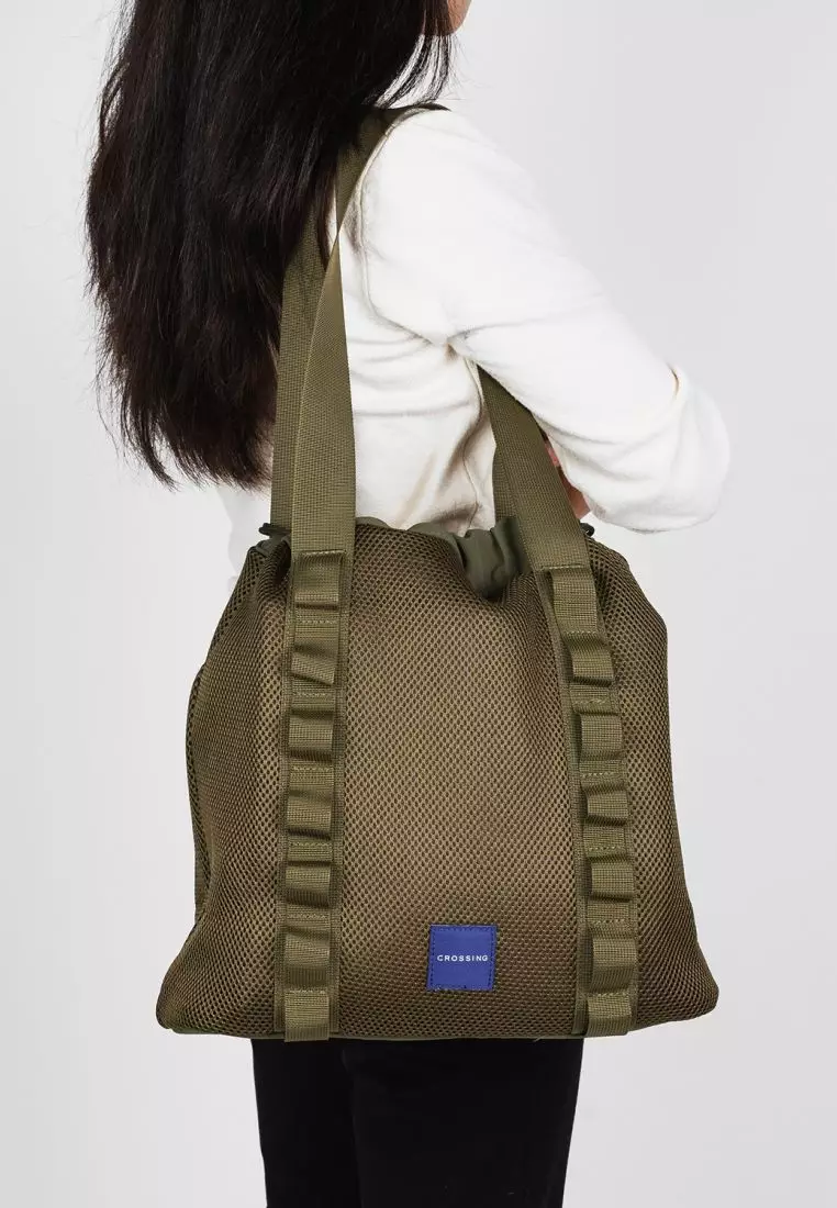 Crossing Noa Drawstring Mesh Tote Bag - Olive