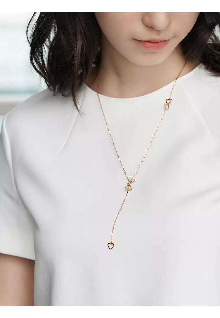 Delicate Gold 18K Rose Gold Love Heart Necklace for Women 92632N