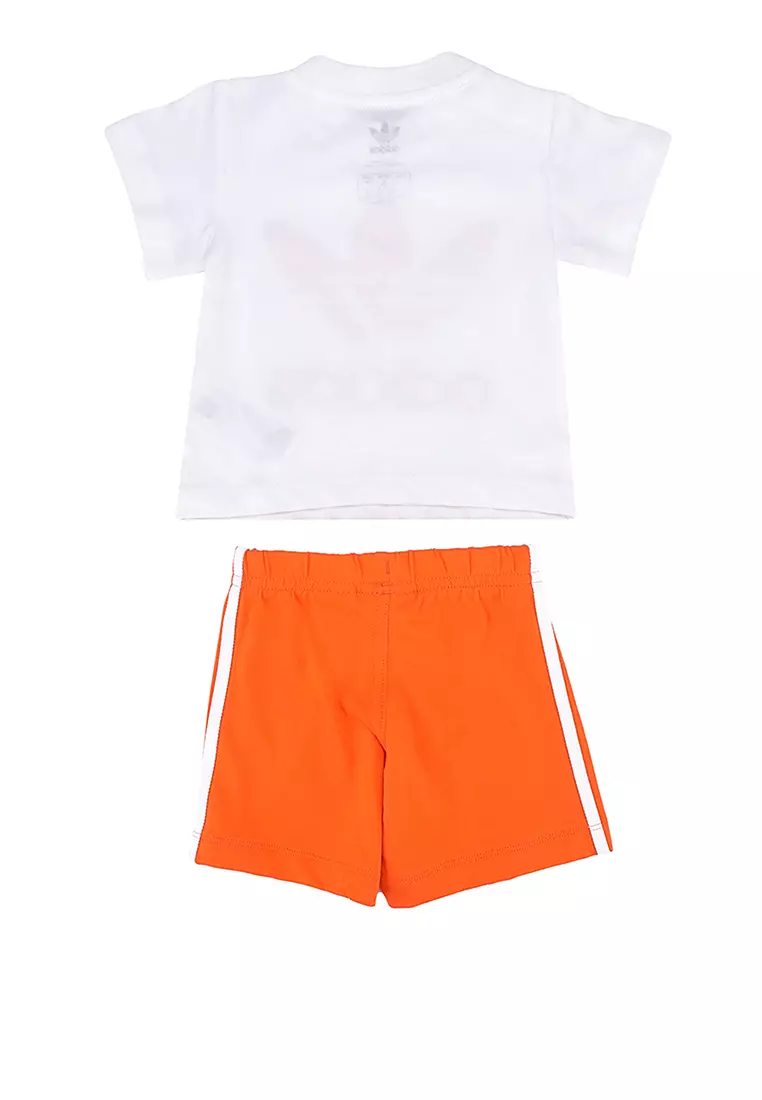orange and white adidas shorts
