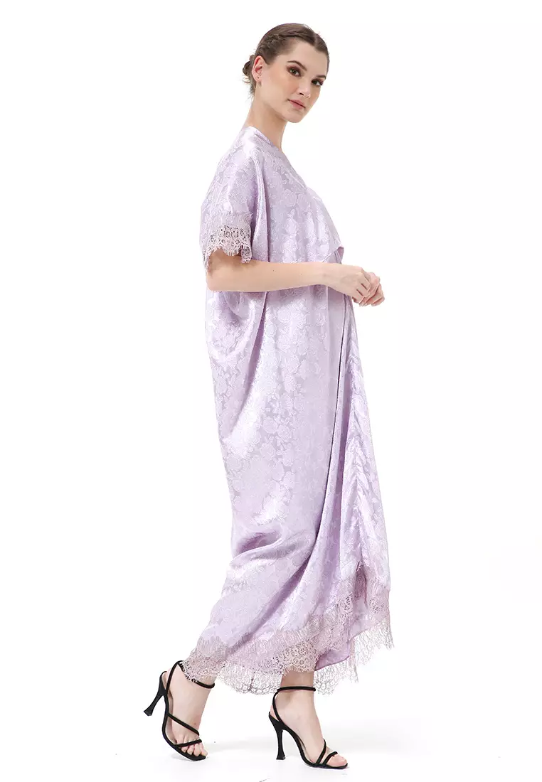 Rachel Dress Wanita Long Kaftan Traditional Motive Material Jaguar ORIGINAL - Lilac
