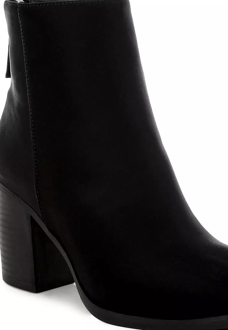 Lycra Block Heel Ankle Boots In Black