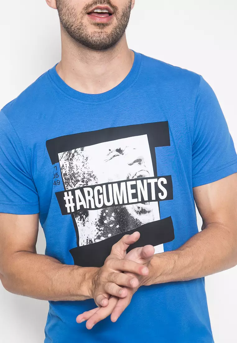 LGS Kaos Casual Pria Lengan Pendek - Gambar Sablon - Warna Biru