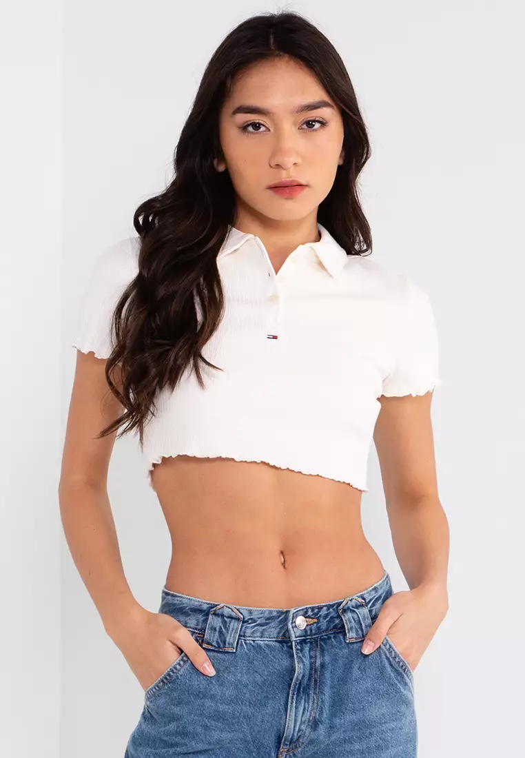 UO Pointelle Button-Through Cropped Top