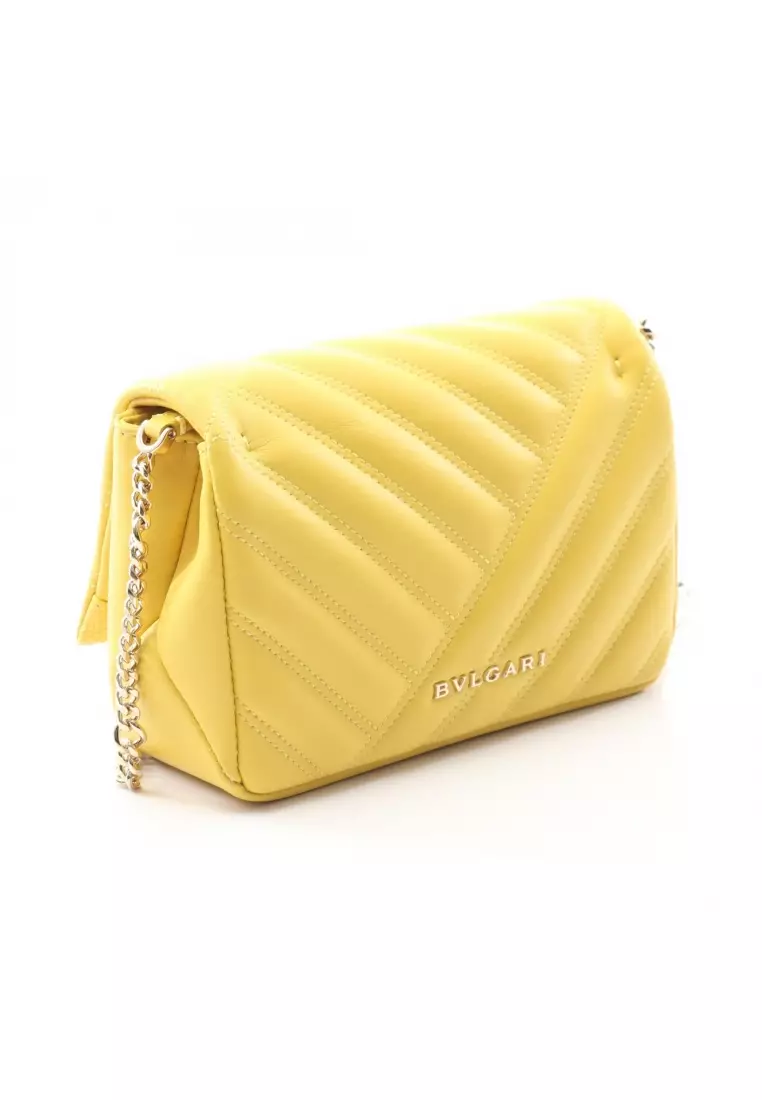 Pre-Loved Bvlgari serpenti cabochon chain shoulder bag leather yellow