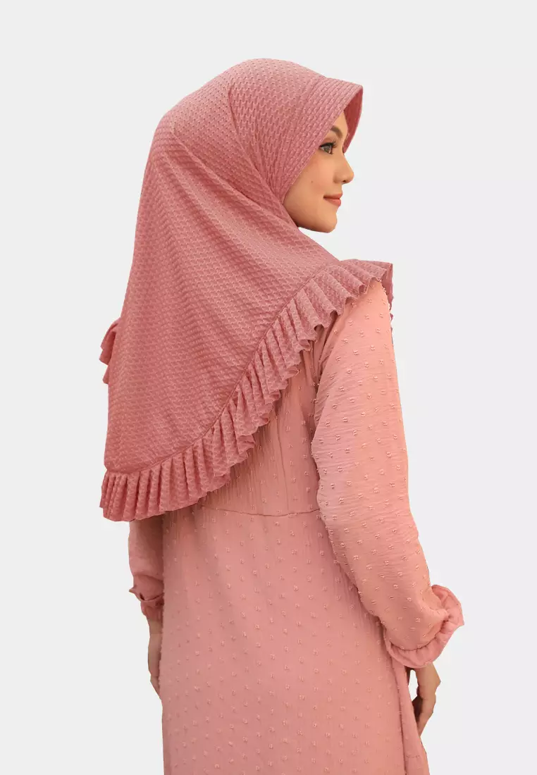Cotton Bee - Sabeen Bergo Ruffle | Hijab Instan | Bergo Pad | Daily Hijab - Flower Pink