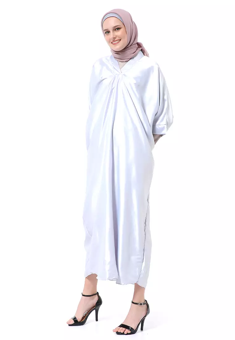 Kahitna Kaftan Pakaian Muslimah Premium Motif Polos High Quality - Abu