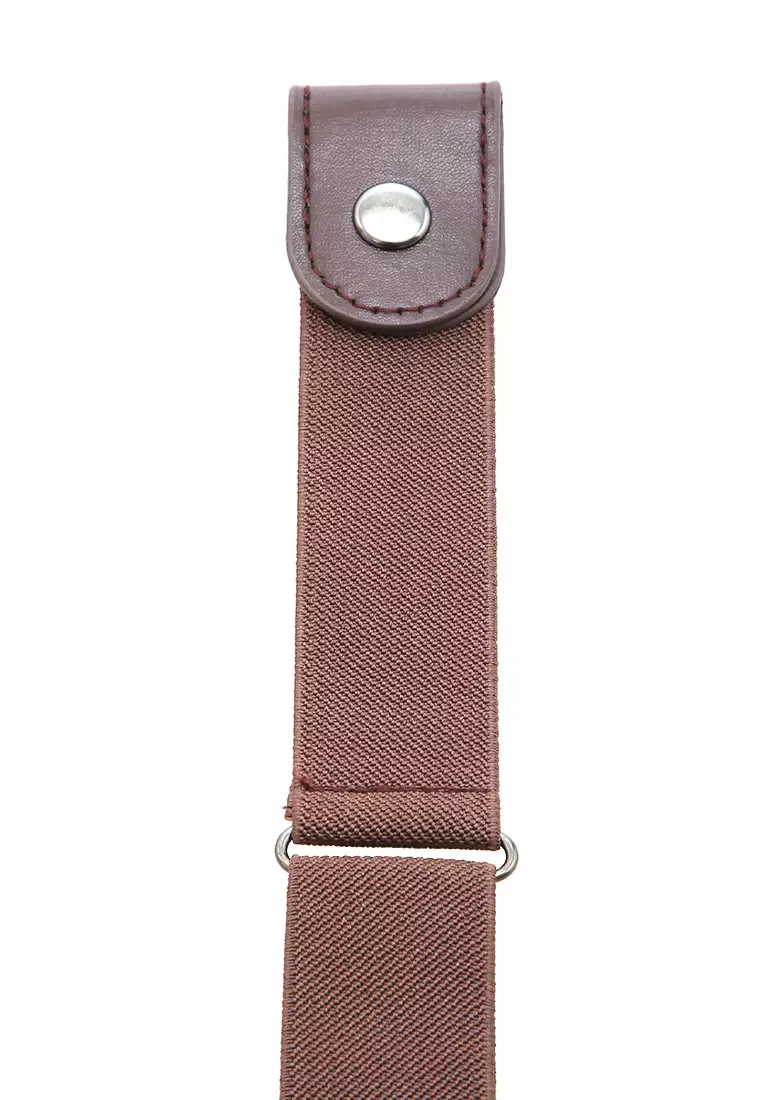Hasina Aksesoris Fashion Ikat Pinggang Wanita Karet Klip Belt Material Canvas ORIGINAL - Brown