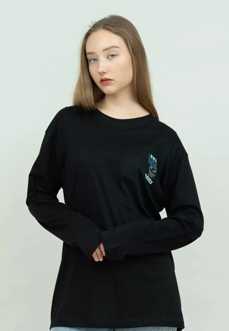Kaos cotton combed lengan panjang wanita hitam houseofcuff skull bones