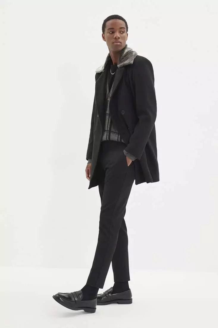 Fur collar wool best sale coat mens