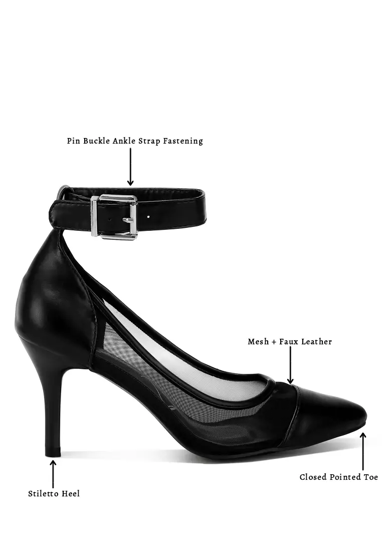 Black Pointy Toe Ankle Strap Pumps