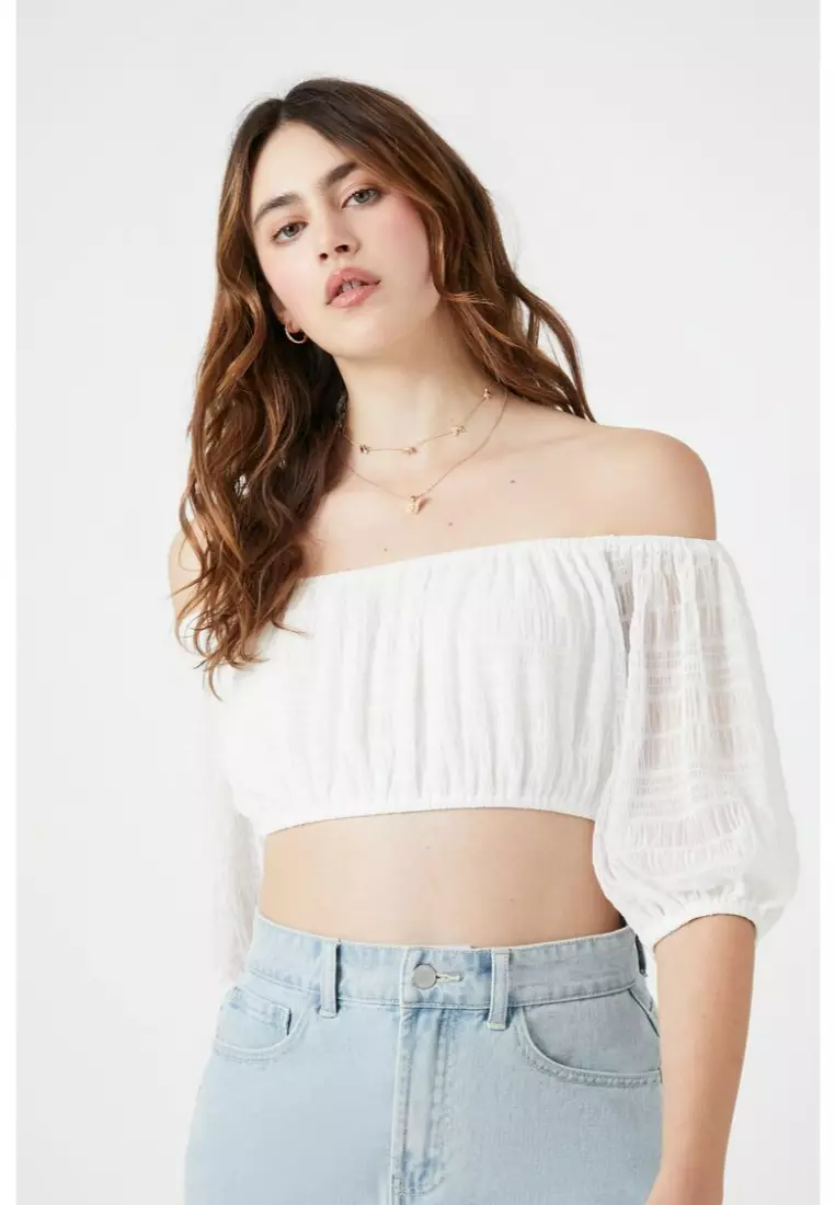 Mesh off the 2024 shoulder crop top