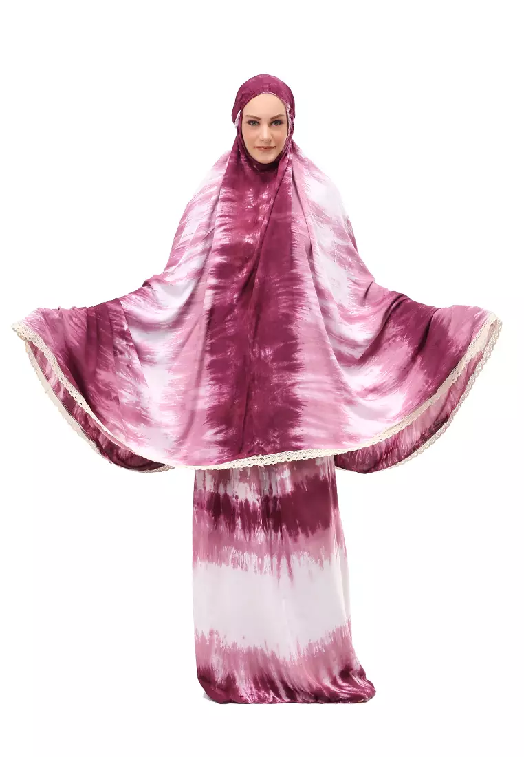 Adella Mukenah Tie Dye Muslimah Atasan Bawahan Wanita Relaxed Fit - Burgundy