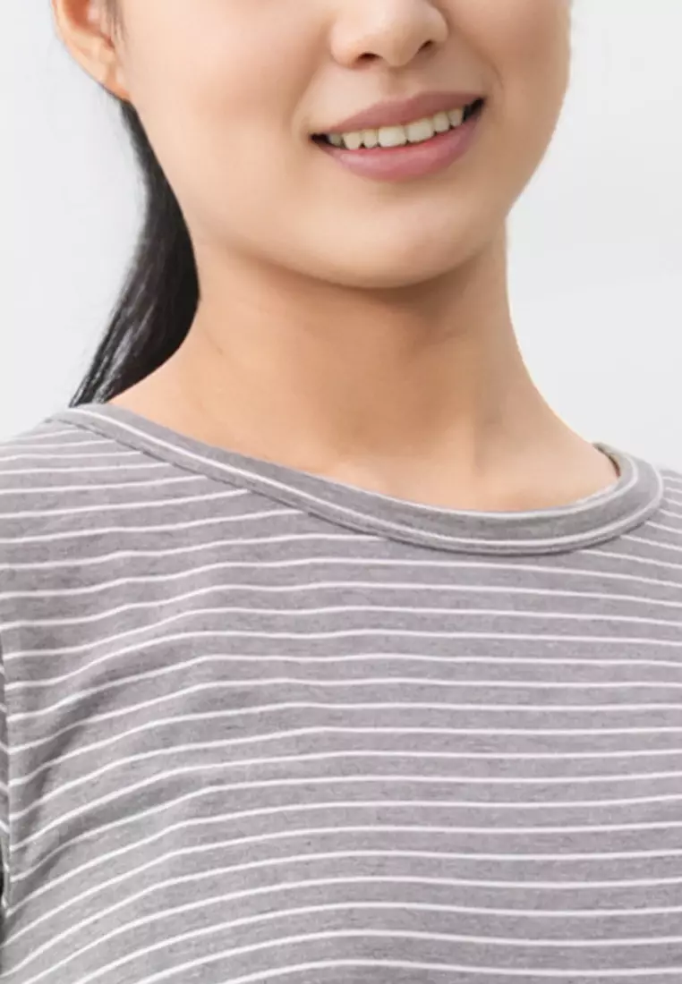 Grey Stripes Maternity Midi Knit Dress