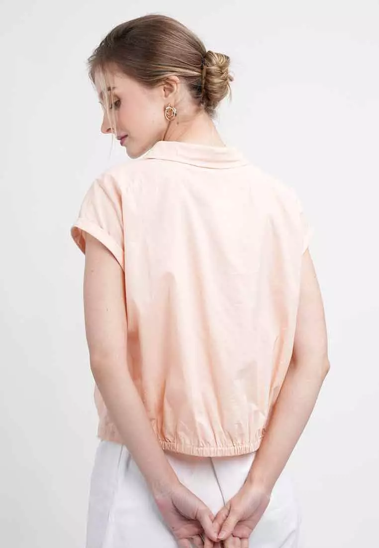 Odette Cropped Cap Sleeve Button-Up Shirt