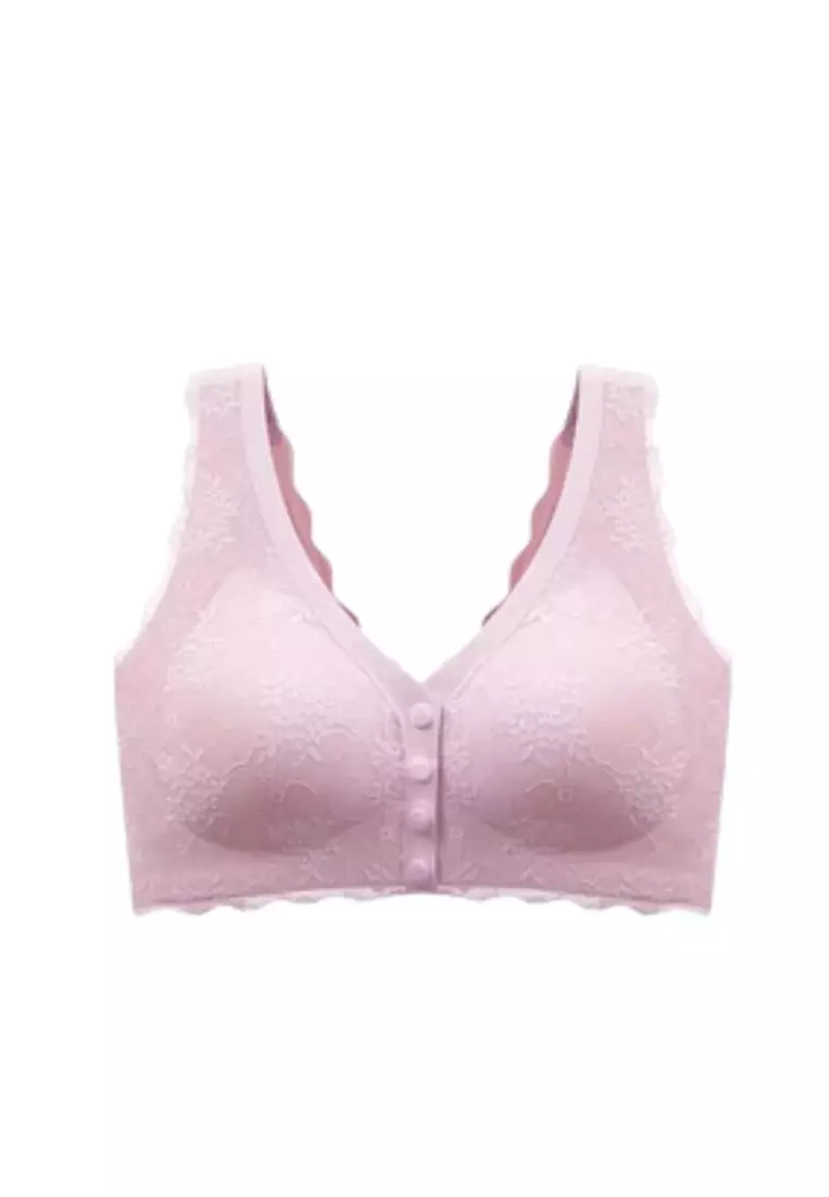 Premium Rylee Lace Plus Size Seamless Wireless Paded Push Up Bra in Pink