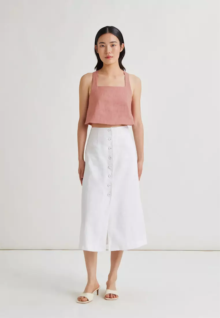 Square-Neck Linen Halter Top