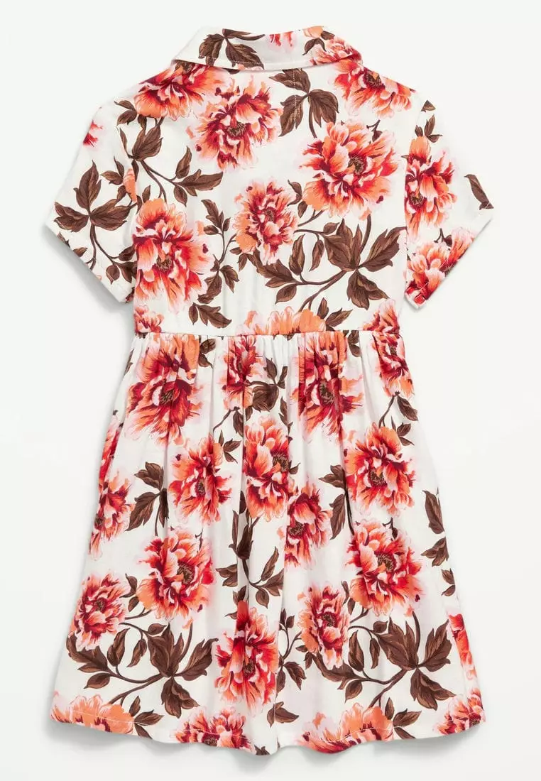 Printed Smocked Shirt Dress For Toddler Girls