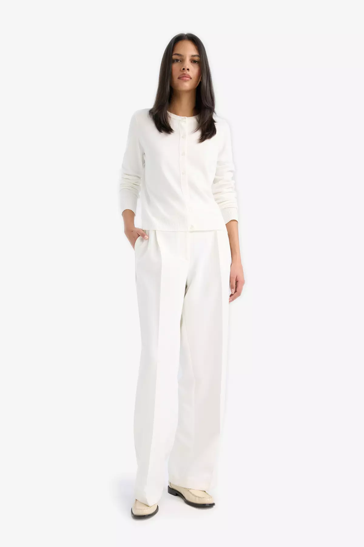 Regular Fit Crew Neck Basic Plain Buttoned Knitwear Cardigan D6282Ax25Sp