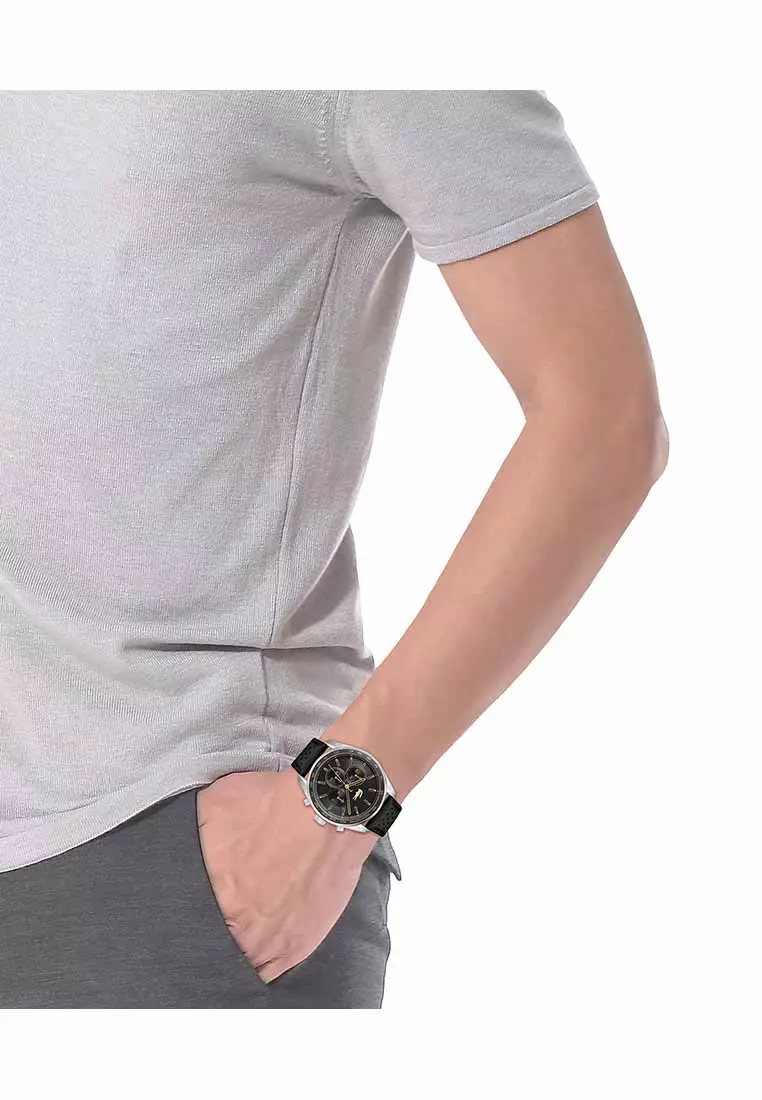 Boston Men's Watch Black Leather Strap - Black Dial 2011379