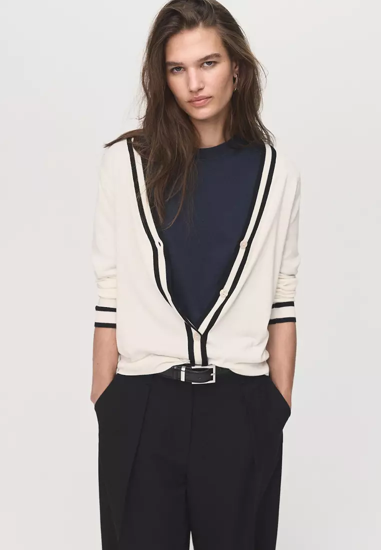 Cardigan with Contrasting Stripes