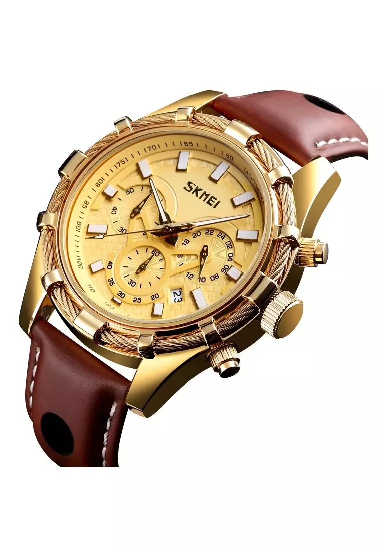 Jam Tangan Casual Analog Chrono Pria Strap Tali Material Kulit Leather 9189 ORIGINAL