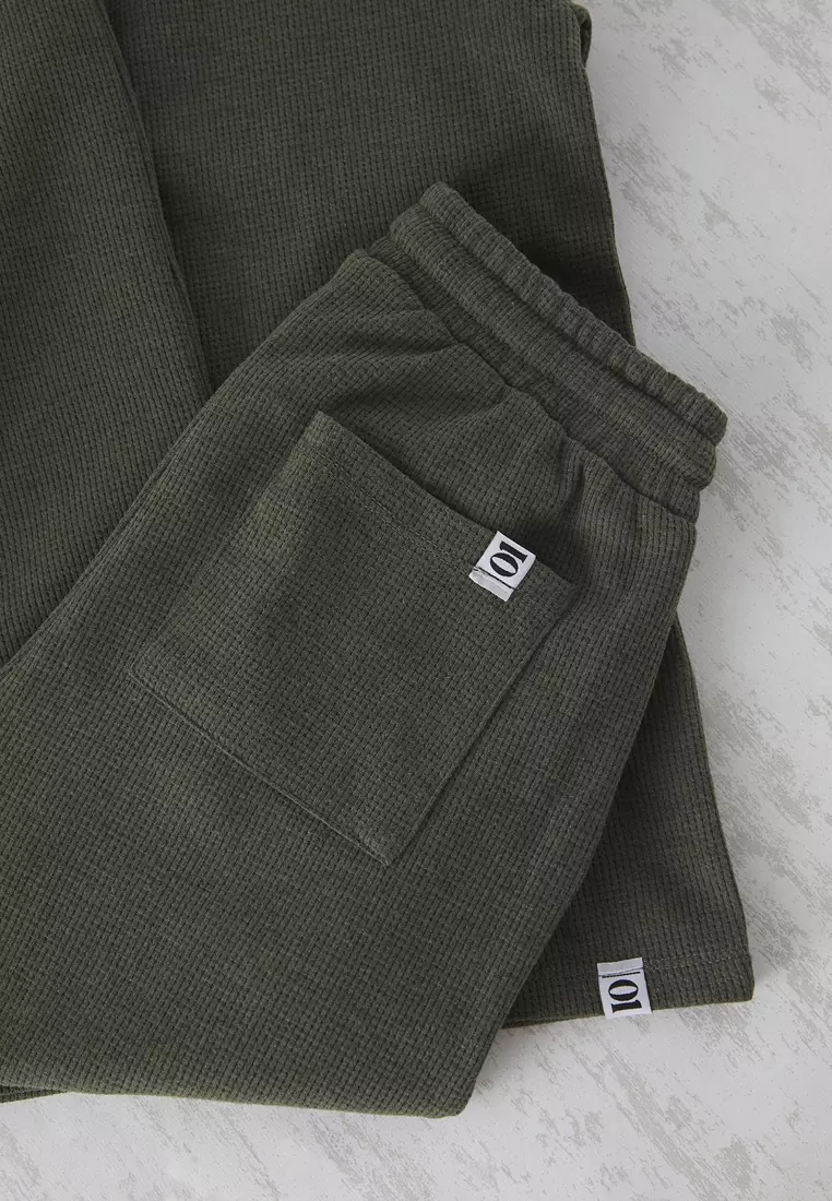 Khaki Oversize/Wide Cut Textured Tracksuit TMNSS25EM00010