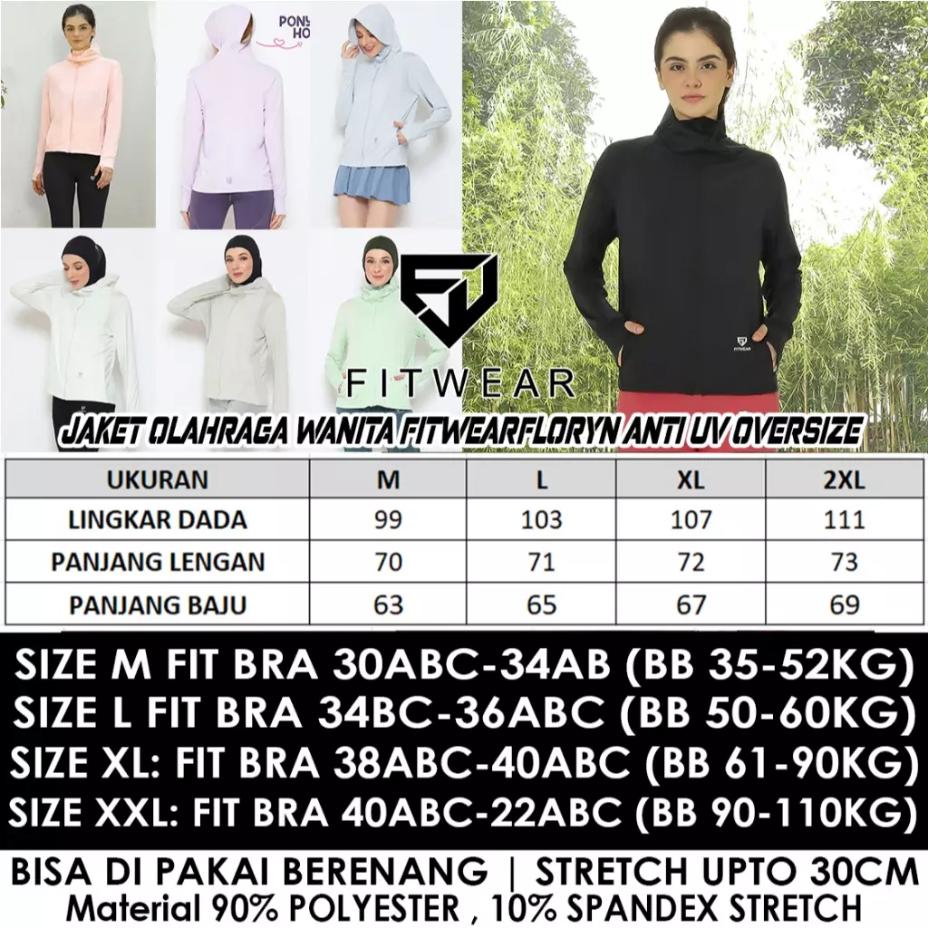 Fitwear - Jaket K-Style Anti UV Olahraga Wanita FLORYN UPF 50++ PJ POCKET - SMOKE GRAY