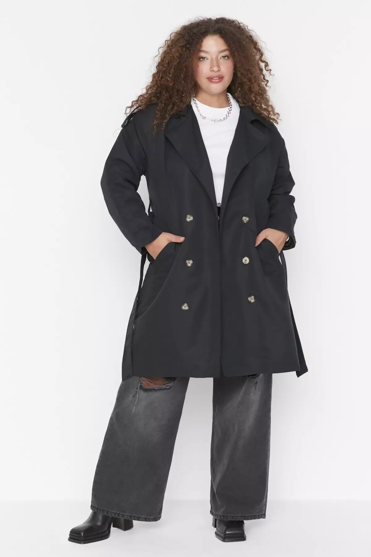 Women's plus size shop black trench coat