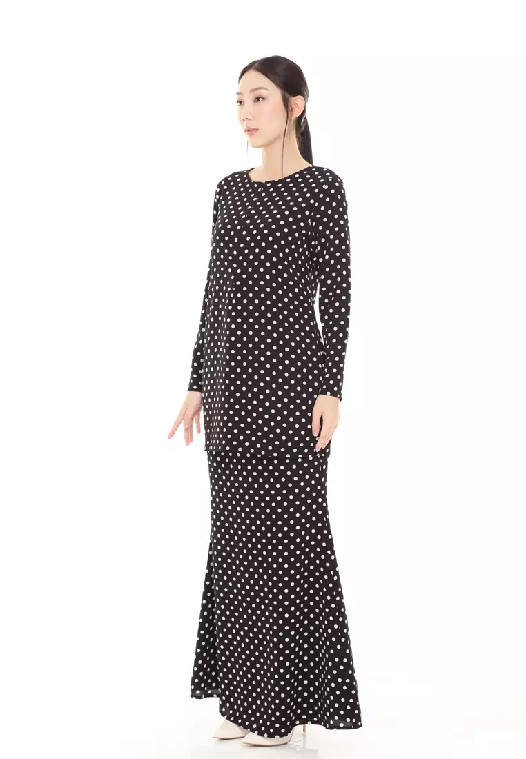 Rina Printed Kurung Modern in Black Polka Dot