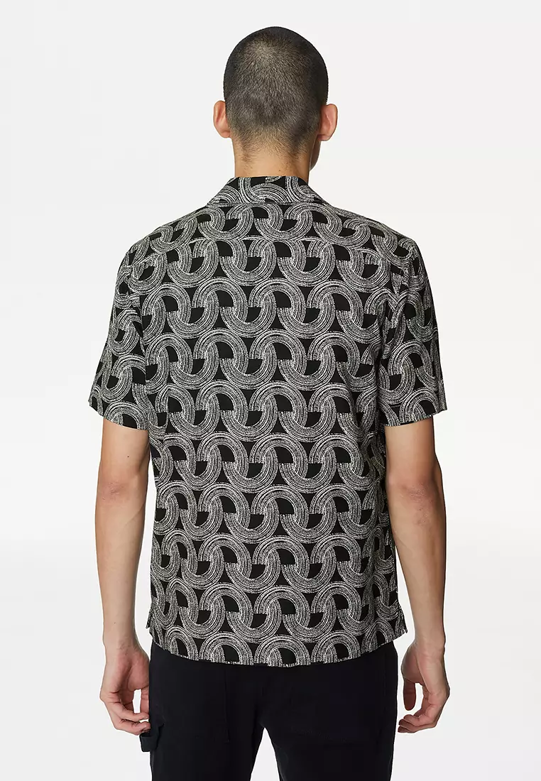 Easy Iron Linen Blend Hawaiian Printed Shirt