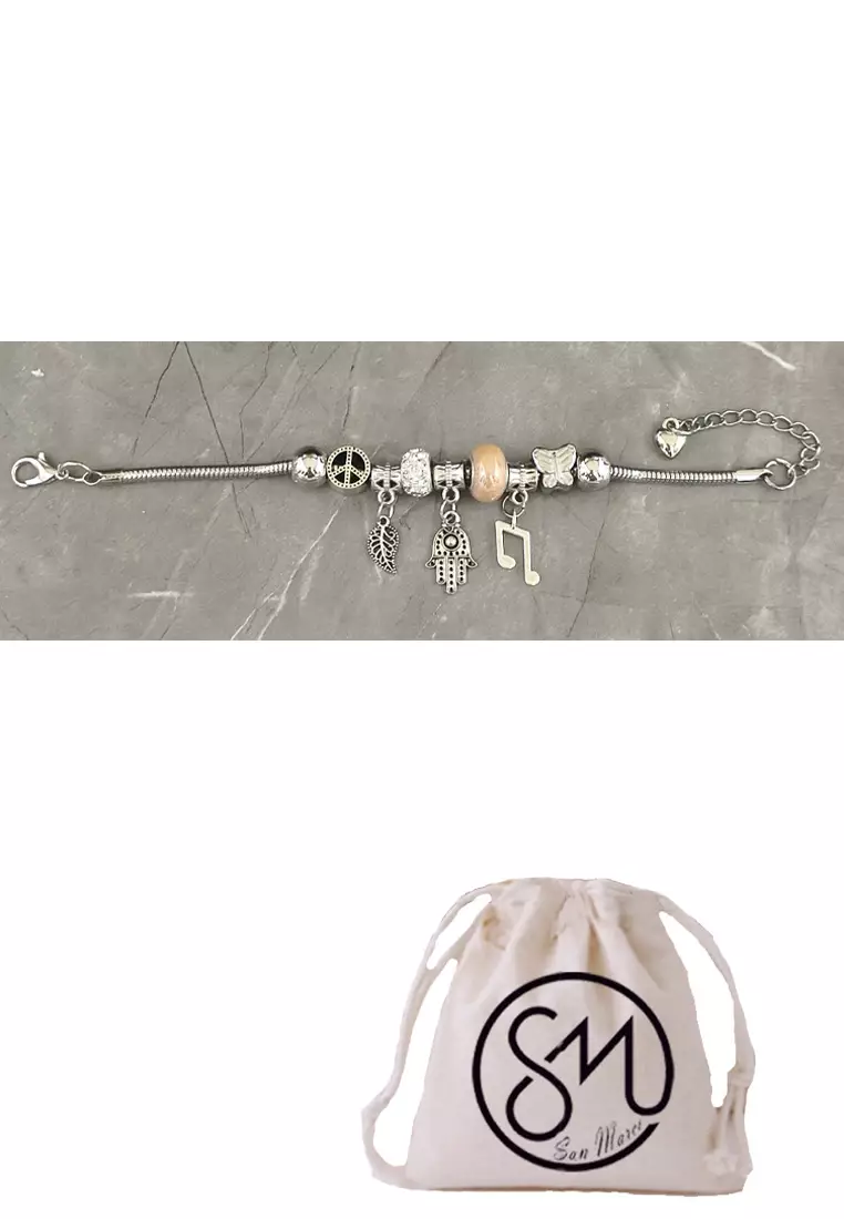 Accessories Wanita Hamsa Hand Music Pomora Charm Bracelet Gelang Wanita Pink, Blue