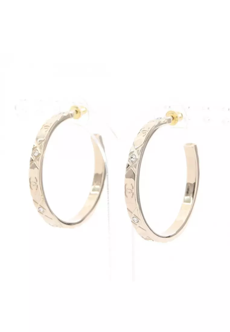 Chanel Pre-Loved Chanel coco mark hoop earrings GP Rhinestone gold 