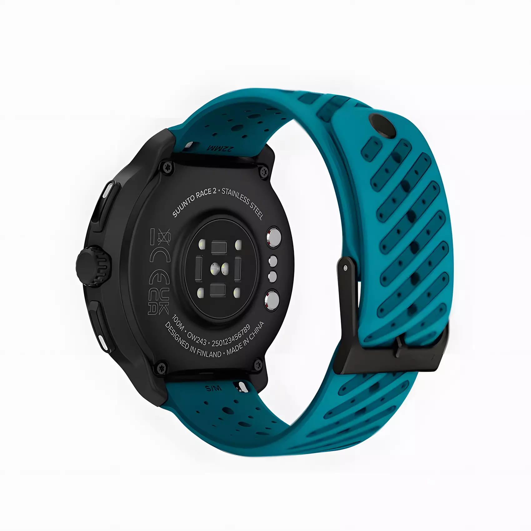 Suunto Race 2 - Jam Tangan Unisex - Dark Brushed Stainless Steel Striped Two-Tone Wave Blue Silicone Strap - SS051242000