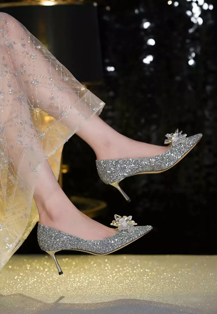 6.5CM Rhinestone Buckle Sequin Wedding Heel TE7193-10